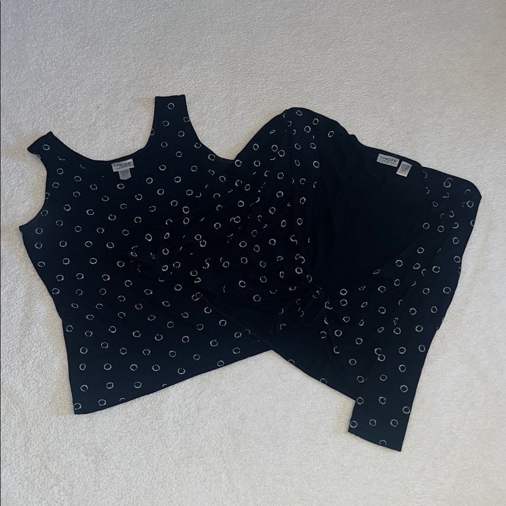 Chico's size 2/3 ( L/XL) Black & White Sleeveless Top and Cardigan Set